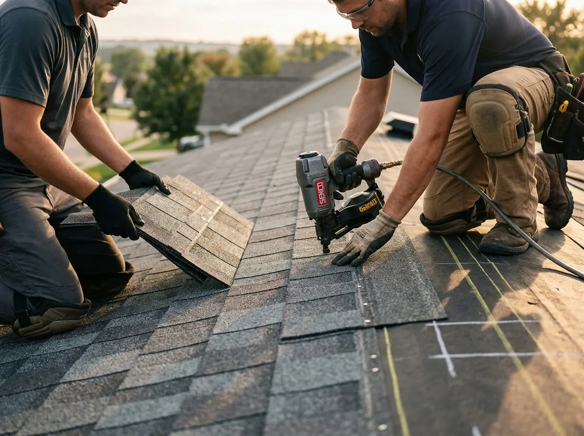 Professional roofer working on a residential roof in Middle Paxton